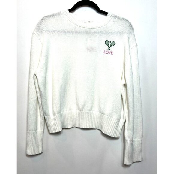Brit NY White Crewneck Knit Sweater Tennis Racket Love Embroidery Size Medium - Picture 2 of 6